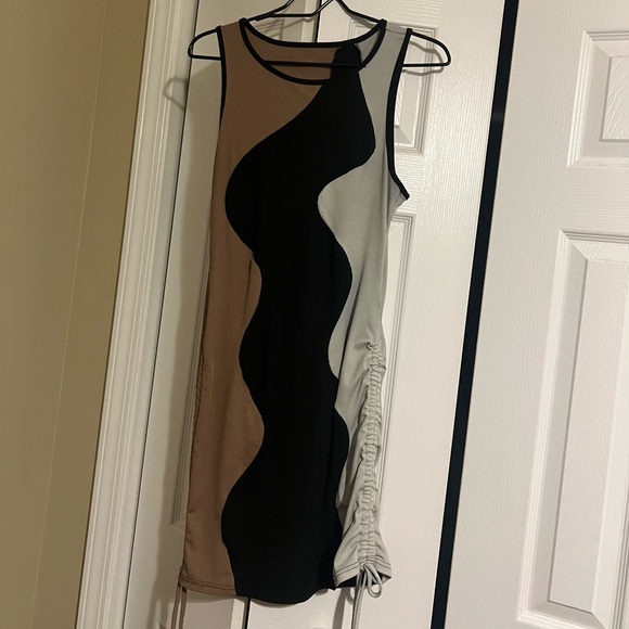 Drawstring Side Color Block Bodycon Tank Dress - Picture 1 of 3